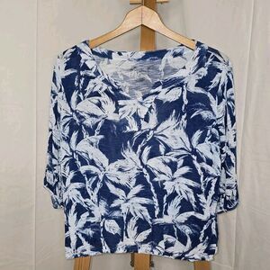 Palm Grover   3/4 Sleeve  Blue  Blouse Size Large Petite